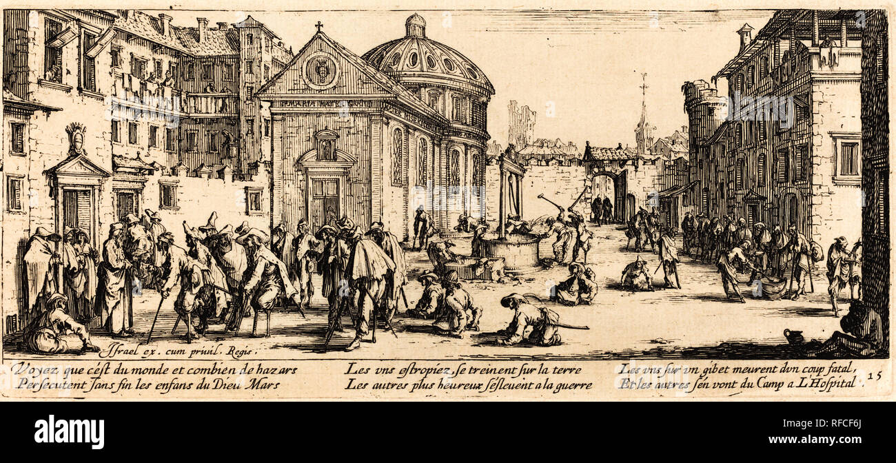The Hospital. Dated: c. 1633. Medium: etching. Museum: National Gallery of Art, Washington DC. Author: JACQUES CALLOT. CALLOT, JACQUES. Stock Photo