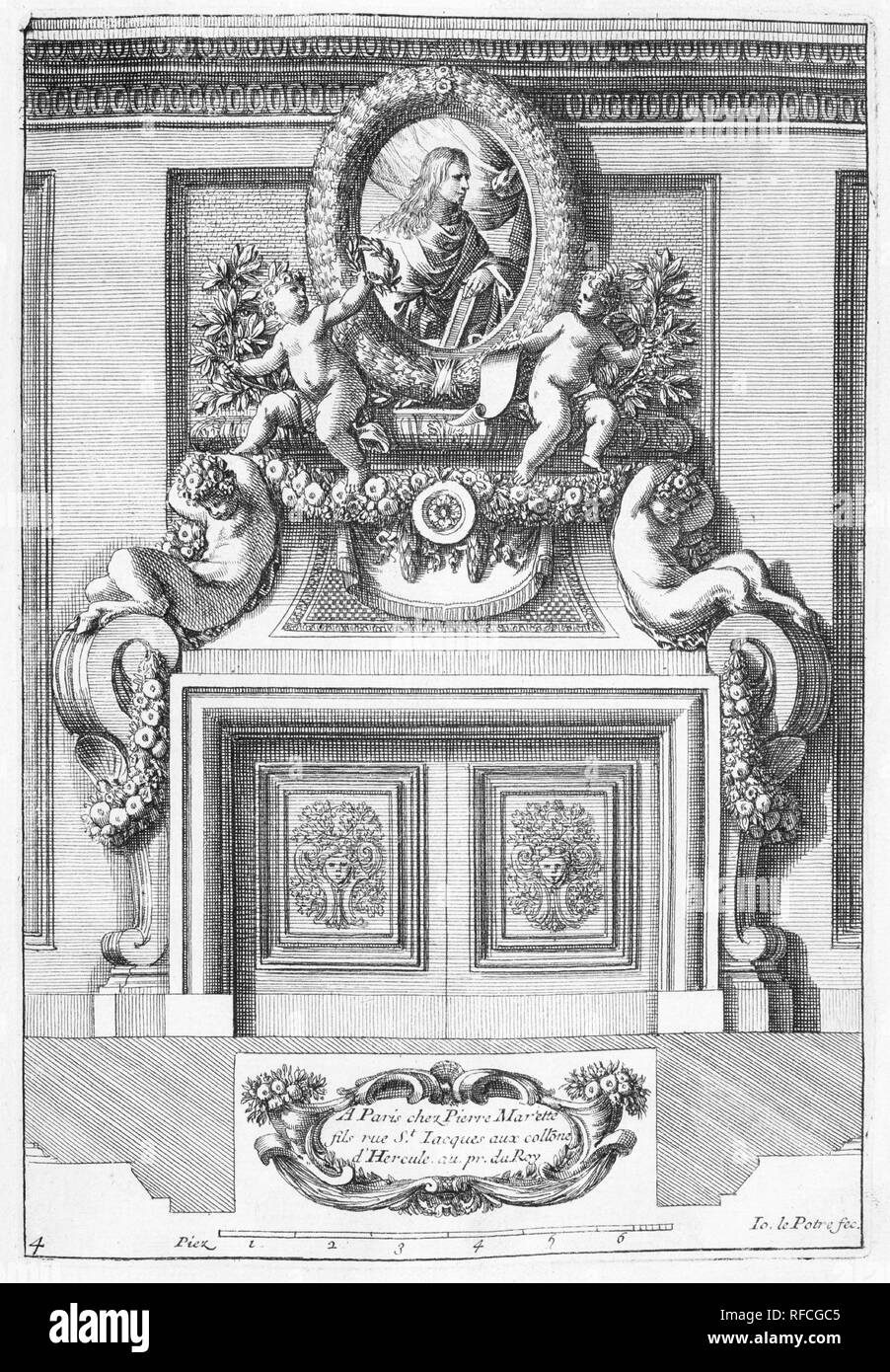 Oeuvres. Vol. I. Artist: Jean Le Pautre (French, Paris 1618-1682 Paris); Pierre Le Pautre (French, ca. 1660-1744). Dimensions: Overall: 14 3/16 x 9 1/16 x 2 1/16 in. (36 x 23 x 5.3 cm). Published in: Paris. Publisher: Nicolas Langlois (French, Paris 1640-1703); Jean I Leblond (French, ca. 1590-1666 Paris); Pierre Mariette le fils (French, Paris 1634-1716 Paris); Jean Mariette (French, Saint Benoît 1660-1742 Paris); M. Daigremont (French, active ca.1670-1700); Antoine Trouvain (French, 1656-1708); Jacques II Chereau (French, Blois 1688-1776 Paris); Jean II Leblond (French, ca. 1635-1709). Date: Stock Photo