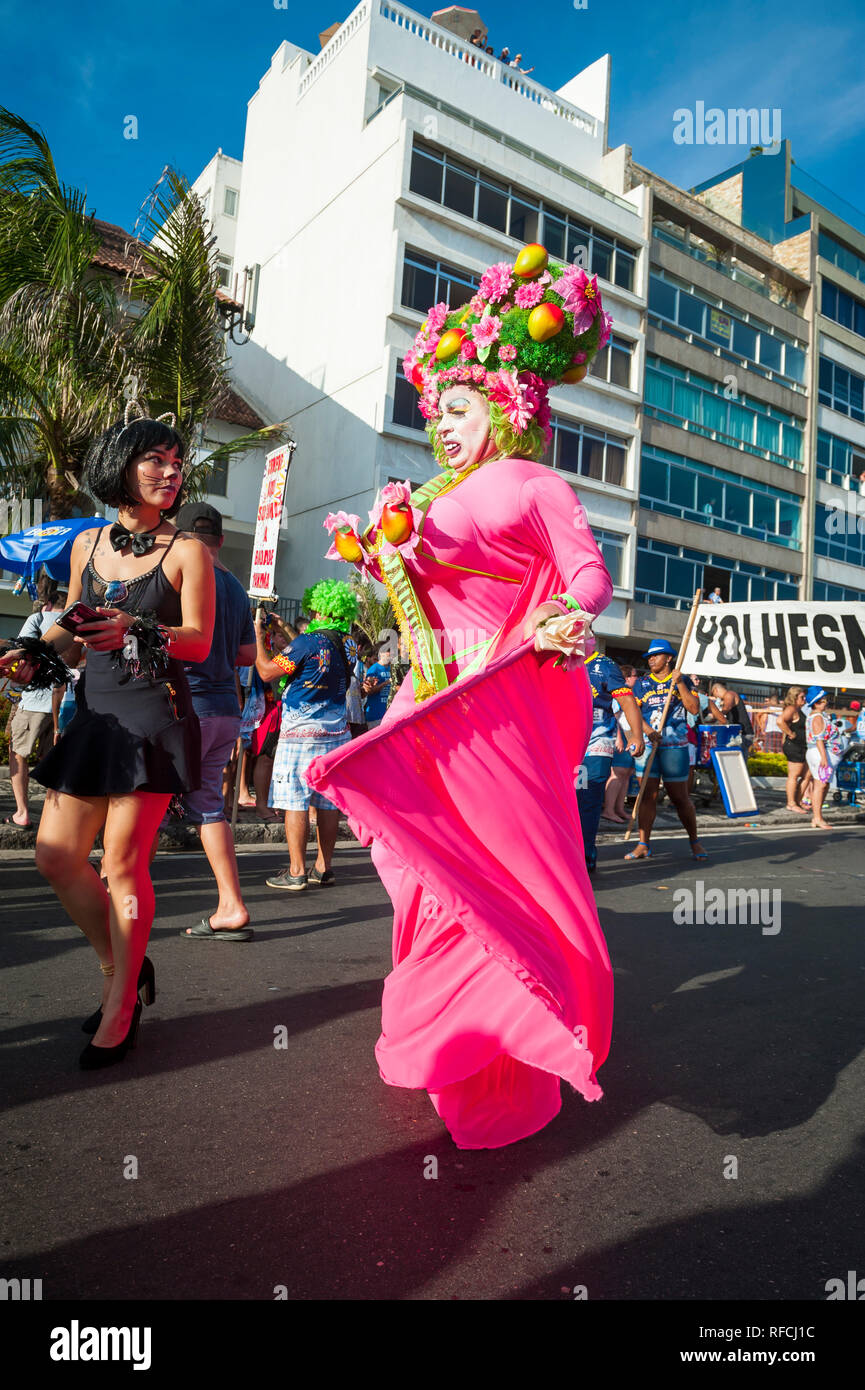 RIO DE JANEIRO - FEBRUARY 11, 2017: A Brazilian man in flamboyant pink ...
