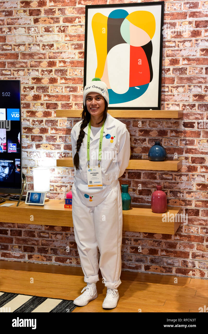 Hey Google person at the 2019 CES Consumer Electronics Show in Las Vegas, Nevada Stock Photo