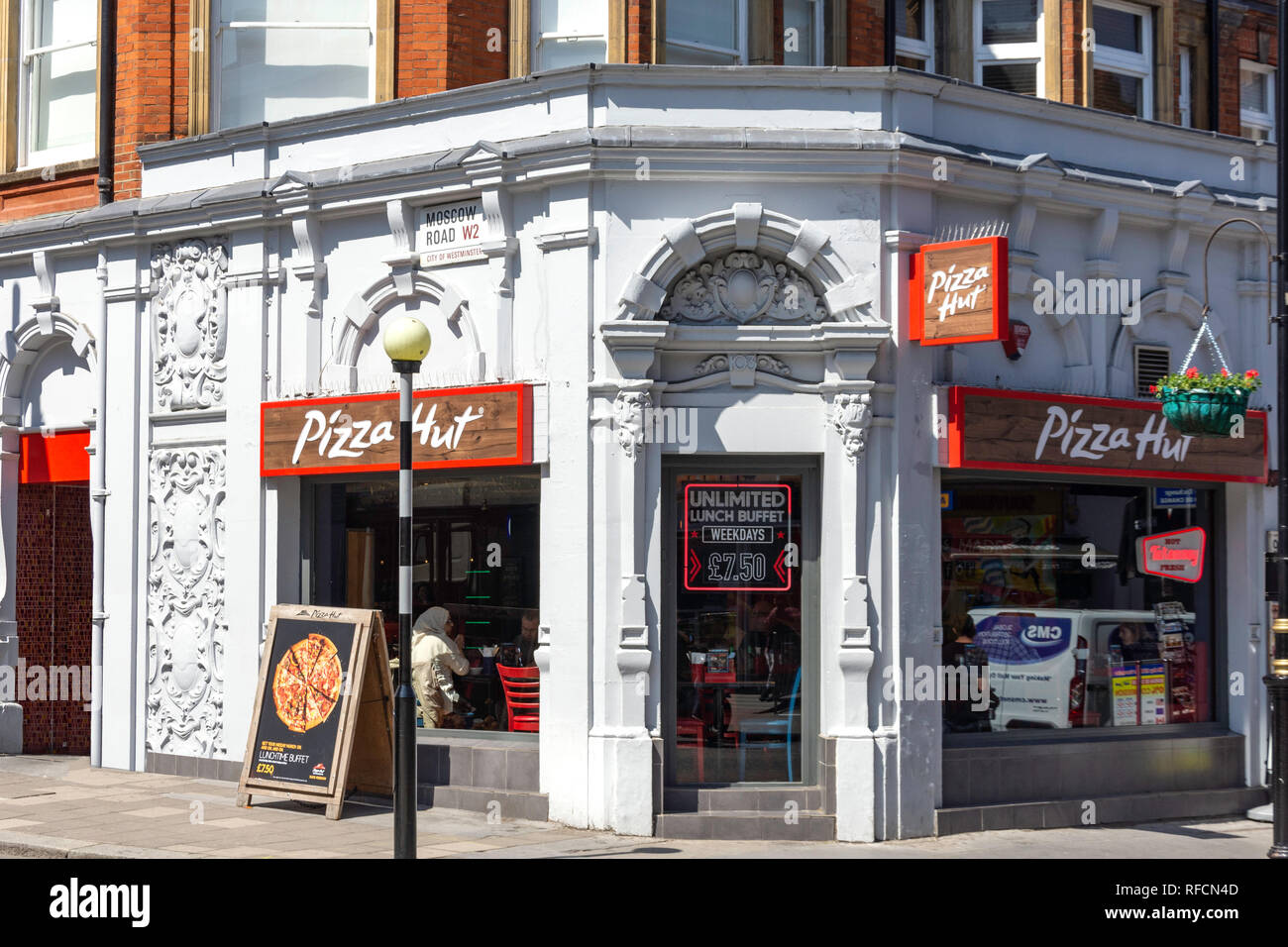 Pizza Hut restaurant, Queensway, Bayswater, City of Westminster, Greater London, England, United Kingdom Stock Photo