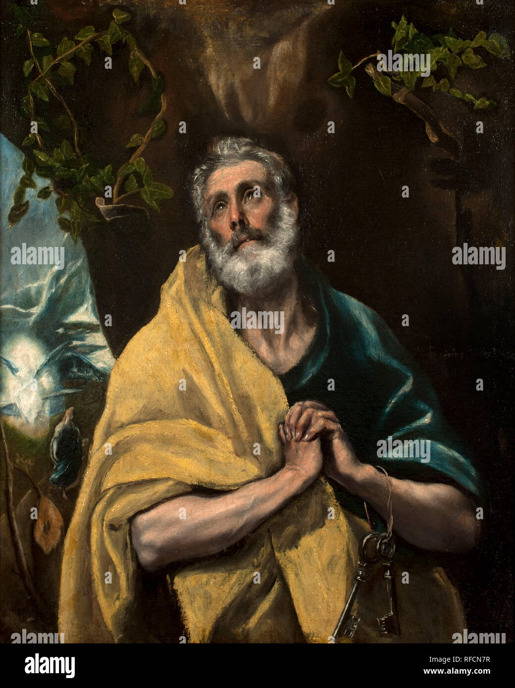 Las lágrimas San Pedro o San Pedro en lágrimas / Saint Peter in Tears. Date/Period: Ca. 1587-1596. Painting. Oil on canvas. Height: 109 cm (42.9 in); Width: 88 cm (34.6 in). Author: GRECO, EL. Stock Photo