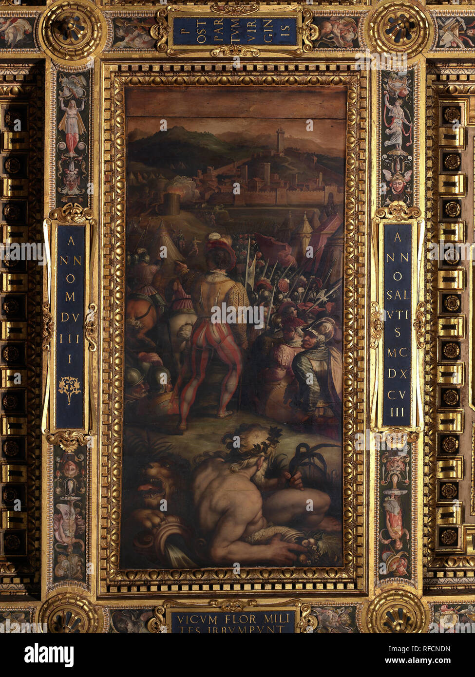 Capture of Vicopisano. Date/Period: 1563 - 1565. Oil painting on wood. Height: 250 mm (9.84 in); Width: 540 mm (21.25 in). Author: Giorgio Vasari. VASARI, GIORGIO. Stock Photo