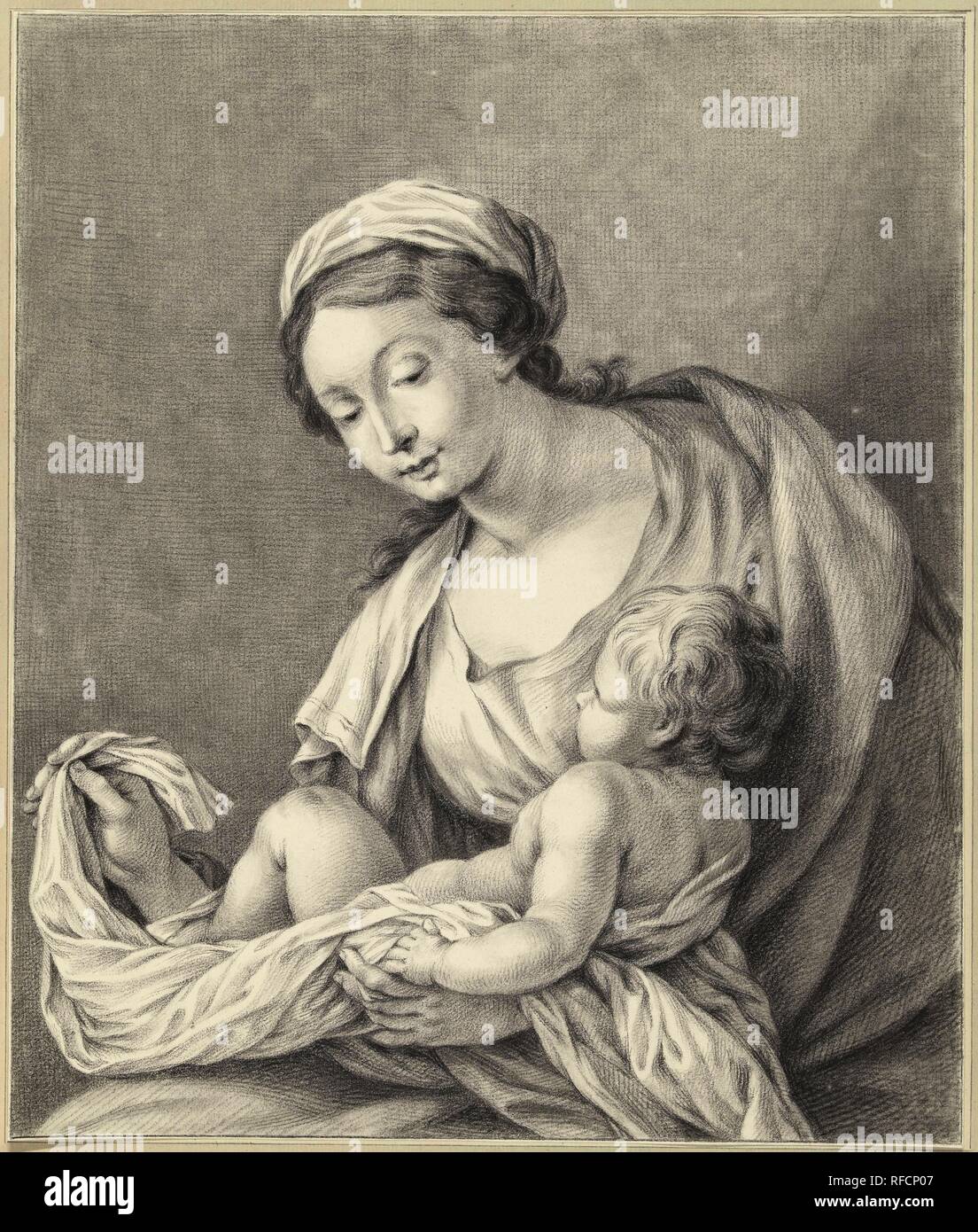Maria with child. Draughtsman: Abraham Delfos. After Simon Vouet. Dating: 1741 - 1820. Measurements: h 383 mm × w 323 mm. Museum: Rijksmuseum, Amsterdam. Stock Photo