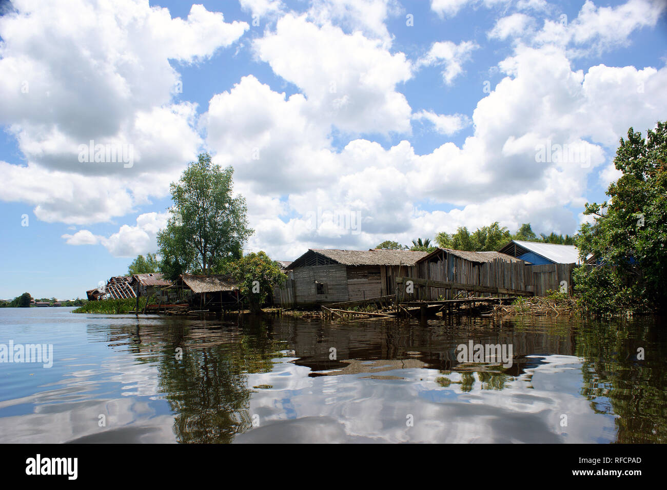 Abandon House at Sambas River, Sekura, Sambas, West Kalimantan, Indonesia Stock Photo