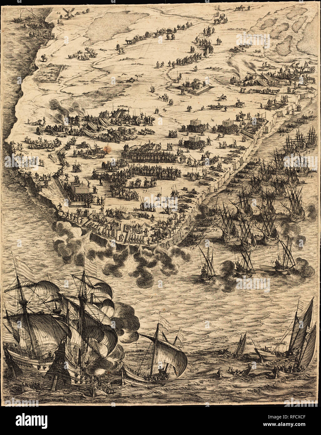 The Siege of La Rochelle [plate 10 of 16; set comprises 1952.8.97-112]. Dated: 1628/1631. Medium: etching and engraving. Museum: National Gallery of Art, Washington DC. Author: JACQUES CALLOT. Stock Photo