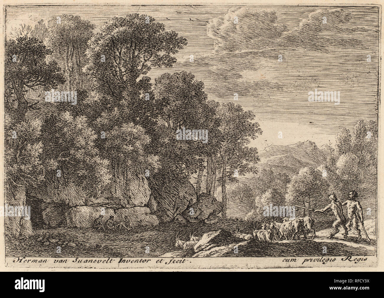 Two Satyrs Tending a Flock of Goats. Medium etching. Museum National Gallery of Art