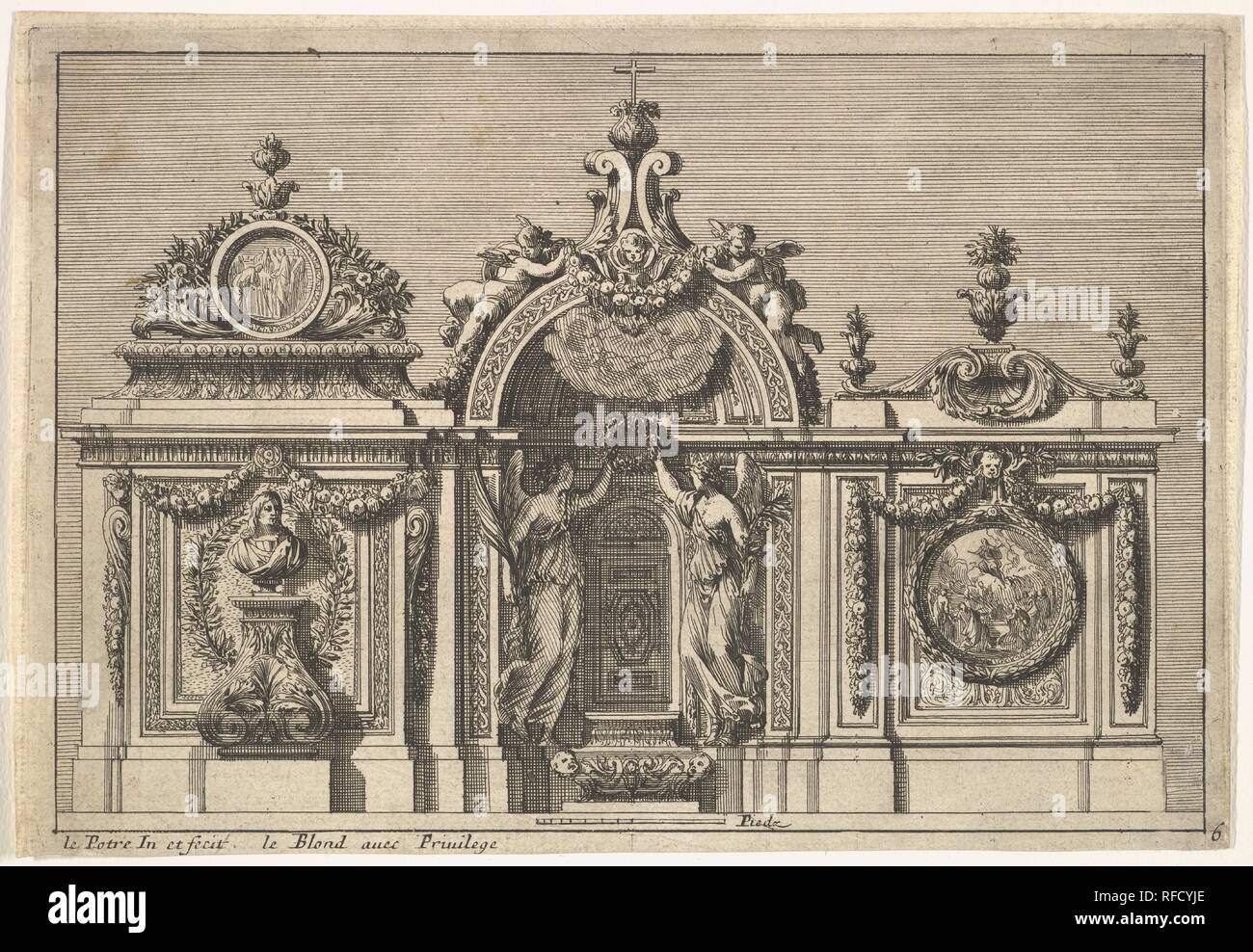 Design for a Tabernacle with Two Variants, from: Tabernacles à l'italienne. Artist: Jean Le Pautre (French, Paris 1618-1682 Paris). Dimensions: sheet: 6 1/4 x 9 1/8 in. (15.9 x 23.1 cm)  plate: 6 1/8 x 8 3/4 in. (15.6 x 22.2 cm). Publisher: Jean I Leblond (French, ca. 1590-1666 Paris). Date: ca. 1644-66. Museum: Metropolitan Museum of Art, New York, USA. Stock Photo