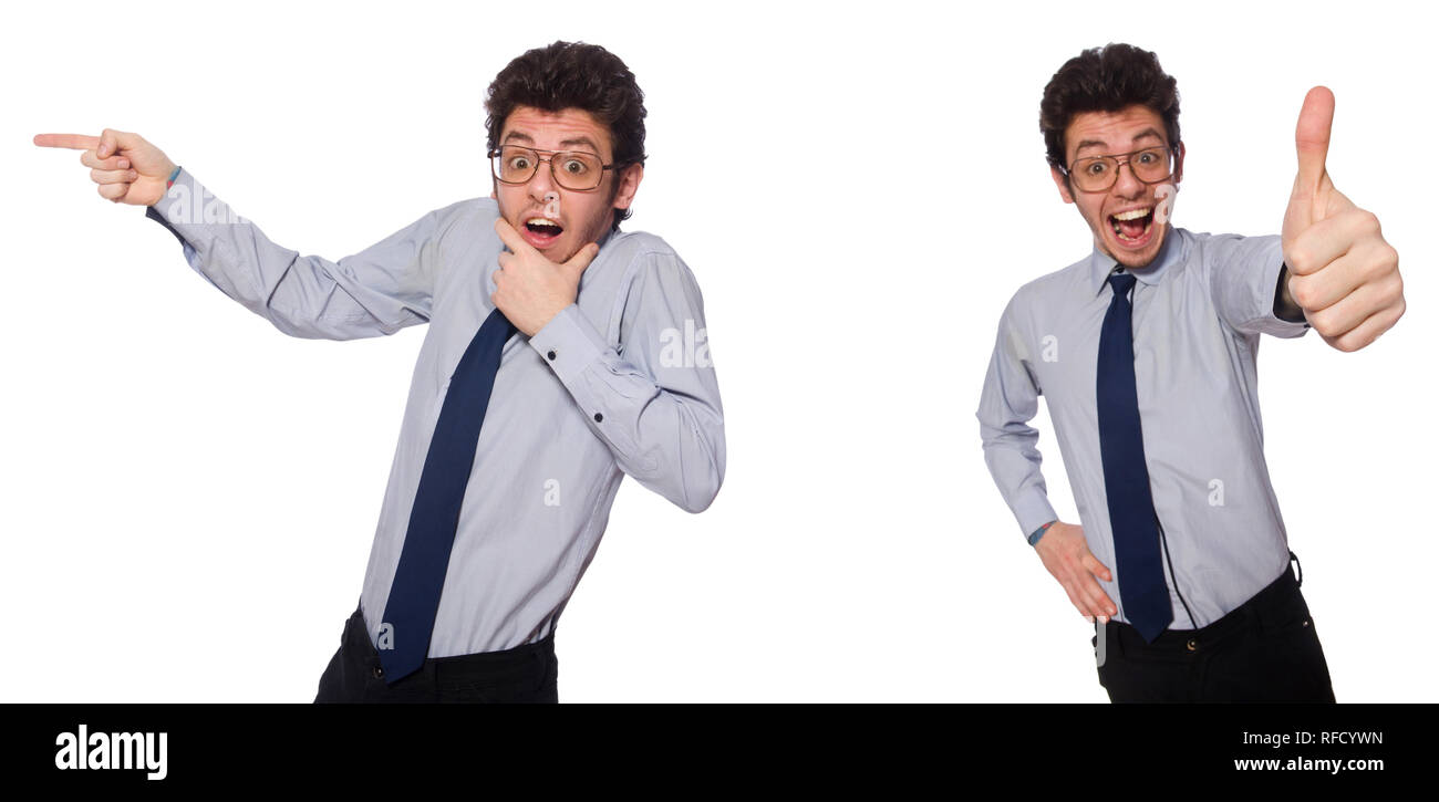 Collage with young businessman on white Stock Photo