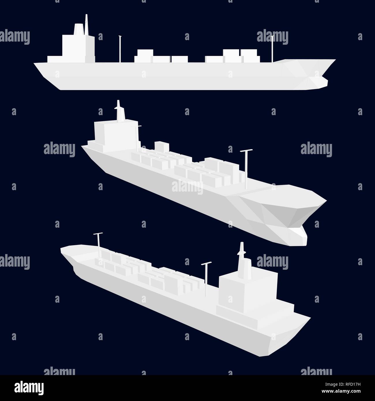 Set with tankers. Model tanker with containers in different positions. Vector illustration. Stock Vector