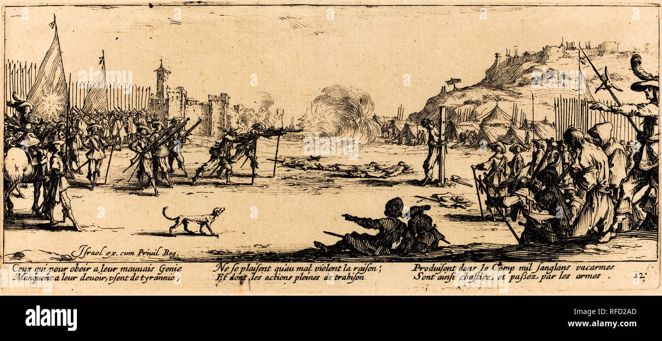 The Firing Squad. Dated: c. 1633. Medium: etching. Museum: National Gallery of Art, Washington DC. Author: JACQUES CALLOT. CALLOT, JACQUES. Stock Photo