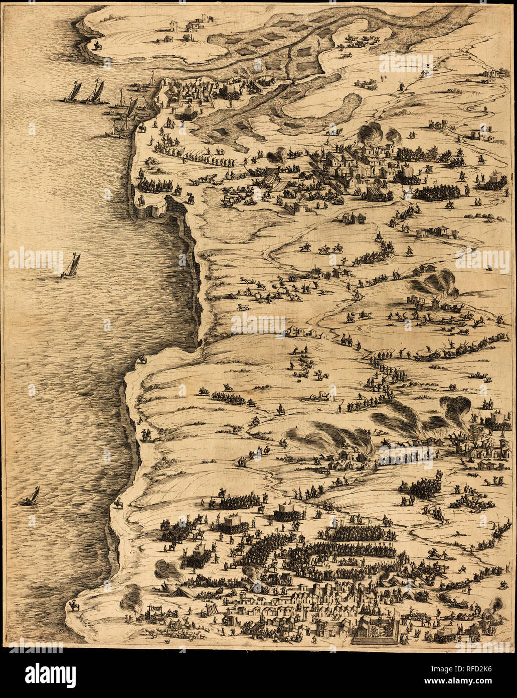 The Siege of La Rochelle [plate 5 of 16;  set comprises 1952.8.97-112]. Dated: 1628/1631. Medium: etching and engraving. Museum: National Gallery of Art, Washington DC. Author: JACQUES CALLOT. Stock Photo