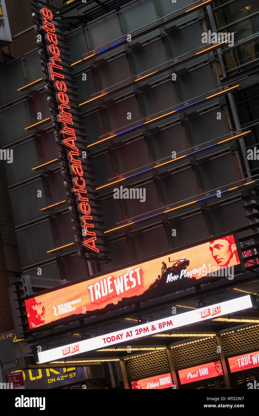 American Airlines Theatre Marquee on 42nd Street, NYC, USA Stock Photo