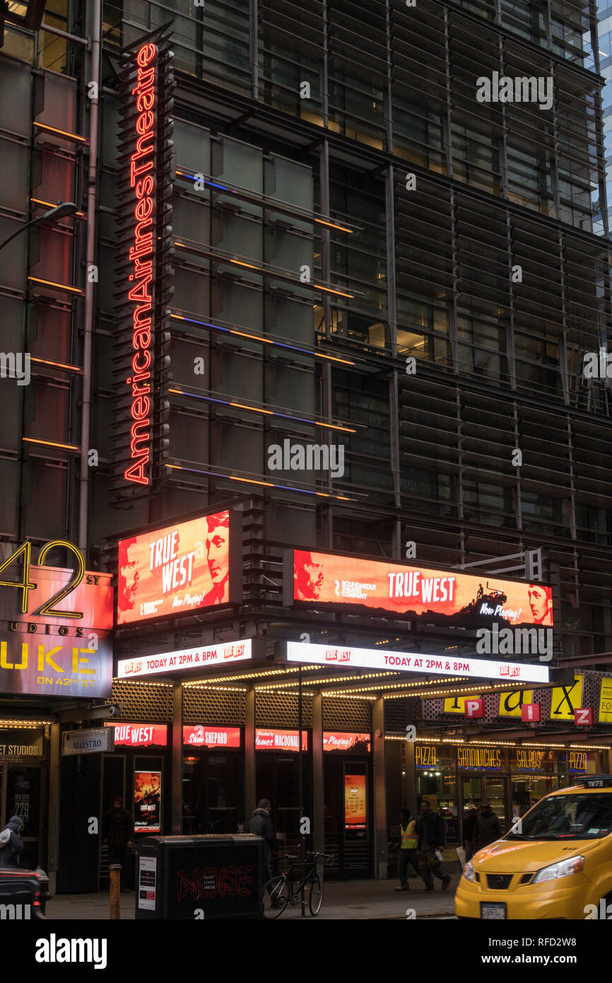 American Airlines Theatre Marquee on 42nd Street, NYC, USA Stock Photo