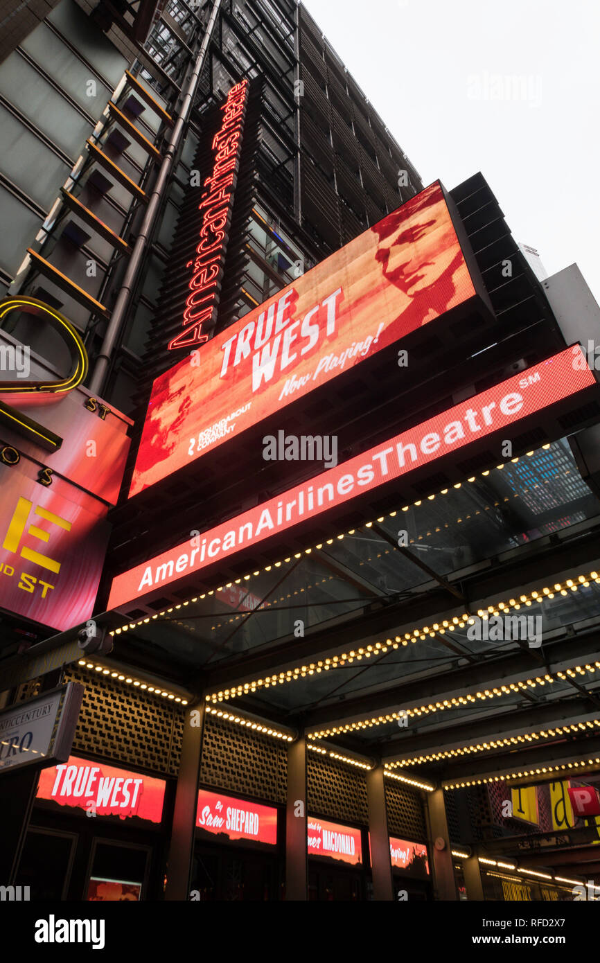 American Airlines Theatre Marquee on 42nd Street, NYC, USA Stock Photo