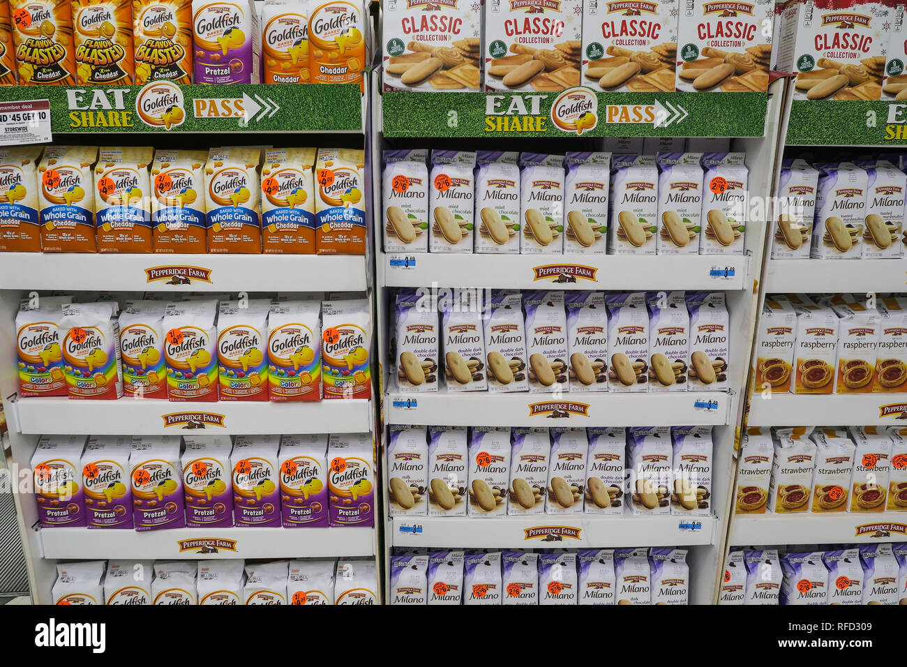 Display of Pepperidge Farm Snacks and Cookies in Kmart, NYC, USA Stock Photo