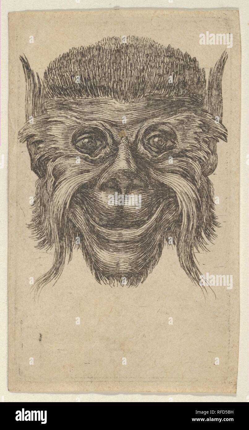 Monkey Mask, from Divers Masques. Artist: François Chauveau (French, Paris 1613-1676 Paris). Dimensions: Sheet: 2 5/8 × 1 9/16 in. (6.7 × 4 cm). Publisher: Published by Jacques Van Merlen (Flemish, Antwerp 1616-1682 Paris). Series/Portfolio: Divers Masques. Date: ca. 1635-45.  From a series of nineteen plates with grotesque masks dedicated to Jean de Leins, goldsmith to the Queen of England and published by Jacques van Merlen in Paris. The plates are not numbered and appear in various orders. Museum: Metropolitan Museum of Art, New York, USA. Stock Photo