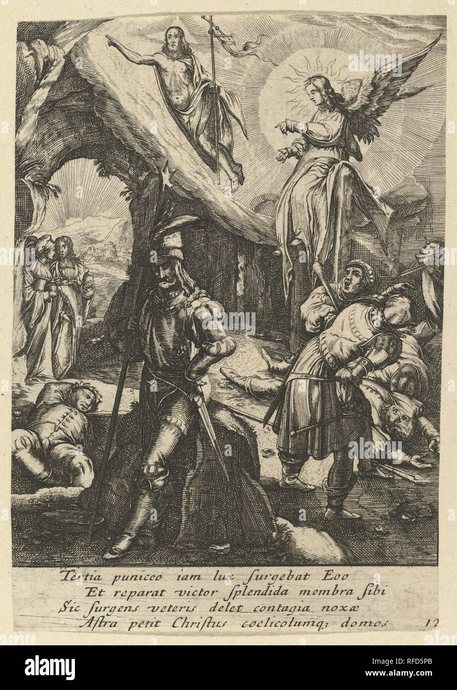 The Resurrection, from The Passion of Christ. Artist: After Hendrick Goltzius (Netherlandish, Mühlbracht 1558-1617 Haarlem); Nicolas Cochin (French, Troyes 1610-1686 Paris). Dimensions: Sheet: 5 5/8 x 3 15/16 in. (14.3 x 10 cm). Publisher: Jean I Leblond (French, ca. 1590-1666 Paris). Date: mid 17th century. Museum: Metropolitan Museum of Art, New York, USA. Stock Photo