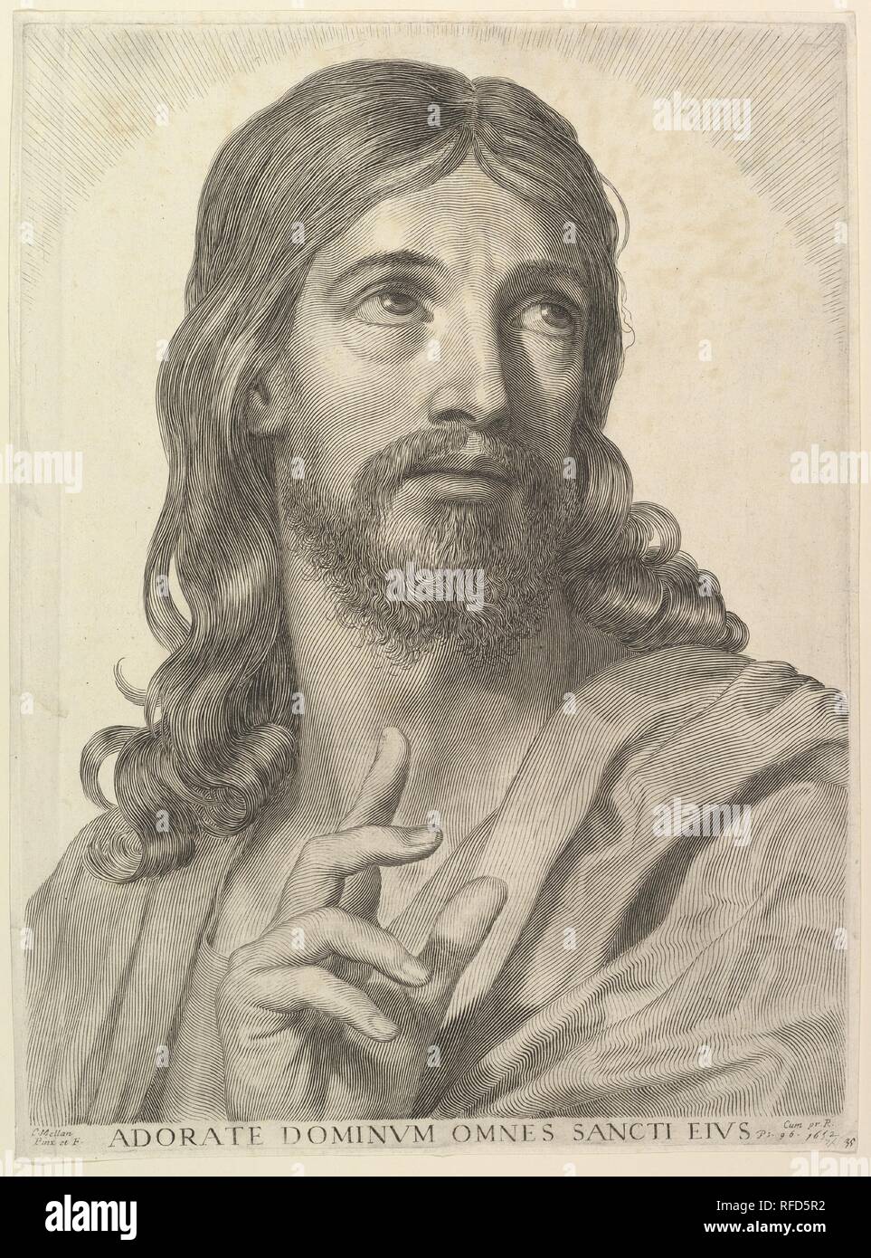 Bust of the Adult Christ. Artist: Claude Mellan (French, Abbeville 1598-1688 Paris). Dimensions: sheet: 17 7/16 x 12 13/16 in. (44.3 x 32.5 cm)  plate: 17 3/16 x 12 1/2 in. (43.6 x 31.8 cm). Date: 1652. Museum: Metropolitan Museum of Art, New York, USA. Stock Photo