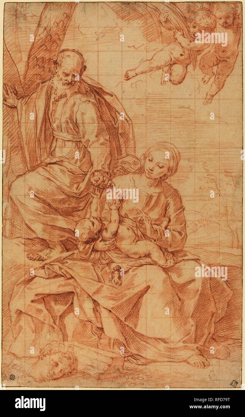 The Rest on the Flight into Egypt, or The Miracle of the Palm Tree. Dated: late 1630s. Dimensions: overall: 29.5 x 18.3 cm (11 5/8 x 7 3/16 in.). Medium: red chalk, squared for transfer and incised  around edges, on laid paper. Museum: National Gallery of Art, Washington DC. Author: SIMONE CANTARINI. Stock Photo