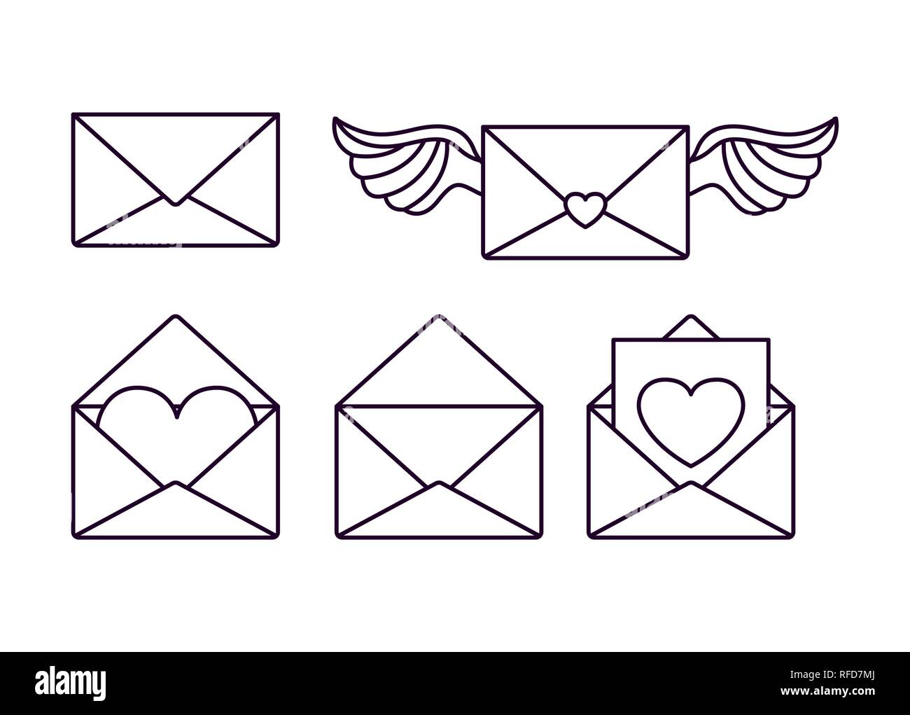 happy valentines day card with set envelopes Stock Vector Image & Art ...
