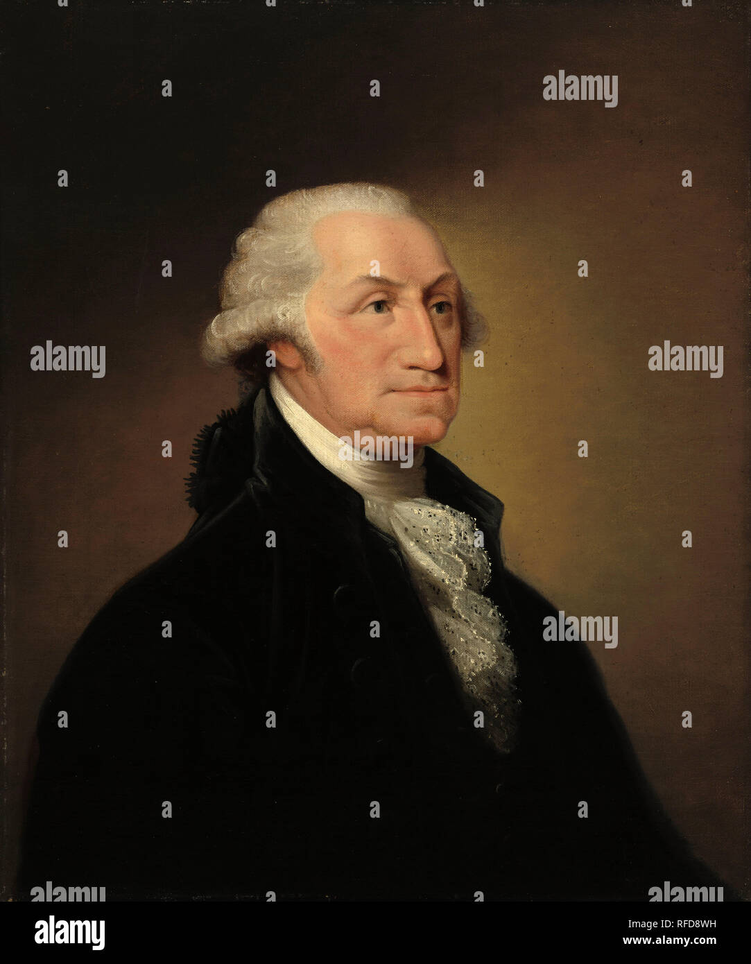 George Washington. Dated: c. 1796. Dimensions: overall: 76.1 x 63.3 cm (29 15/16 x 24 15/16 in.). Medium: oil on canvas. Museum: National Gallery of Art, Washington DC. Author: Edward Savage. Stock Photo