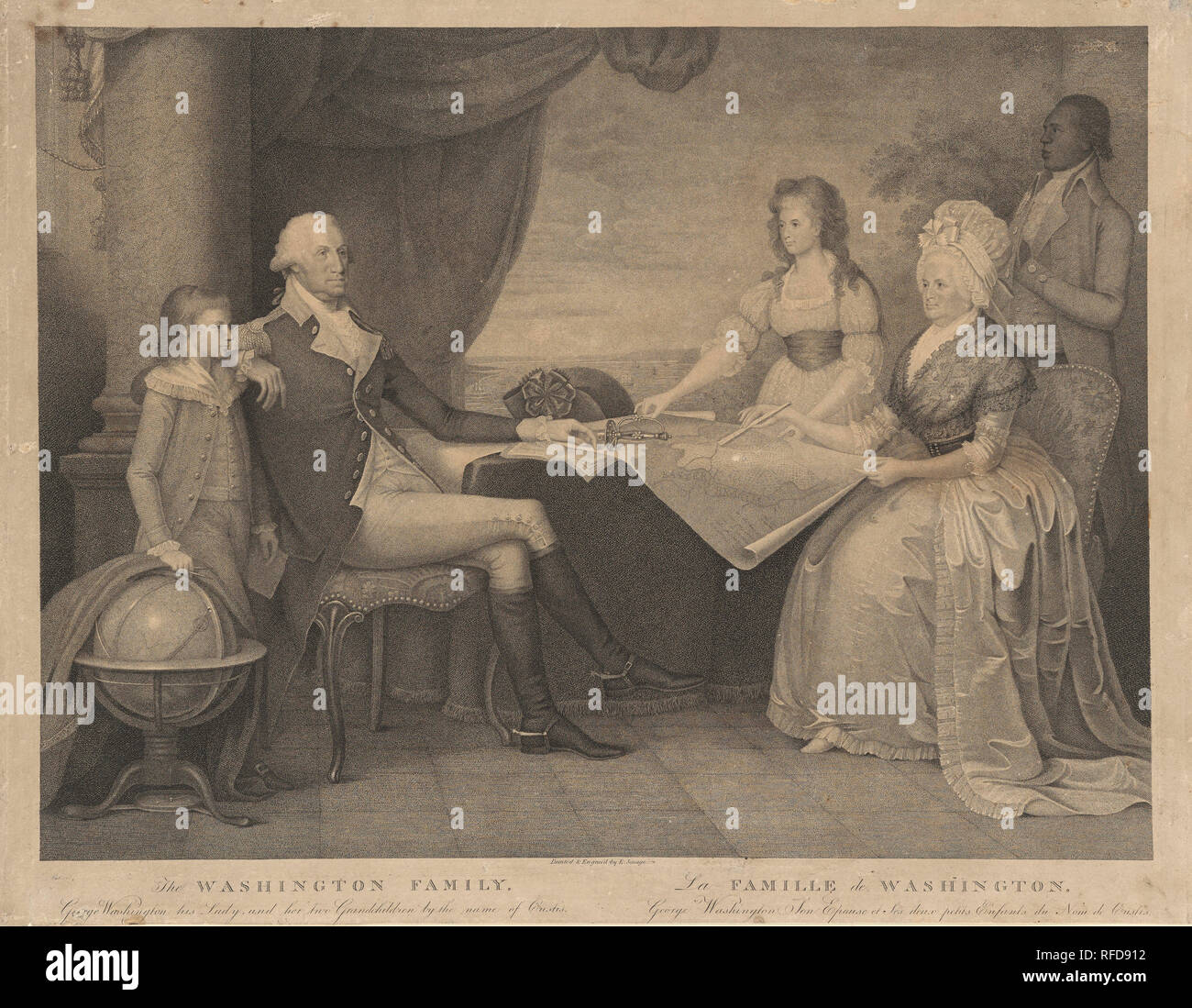 The Washington Family. Dimensions: image: 47.94 x 62.39 cm (18 7/8 x 24 9/16 in.)  sheet: 53.02 x 69.06 cm (20 7/8 x 27 3/16 in.). Medium: engraving. Museum: National Gallery of Art, Washington DC. Author: Edward Savage. Stock Photo