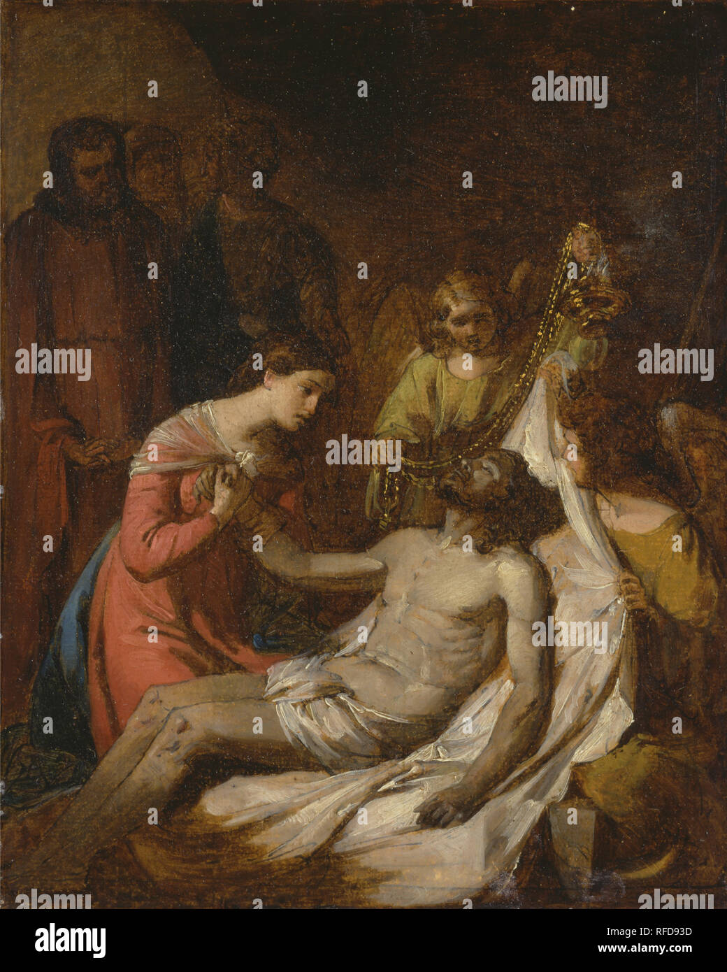 Study of the Lamentation on the Dead Christ. Date/Period: Ca. 1785. Painting. Oil on paper on panel. Height: 292 mm (11.49 in); Width: 235 mm (9.25 in). Author: Benjamin West. Stock Photo