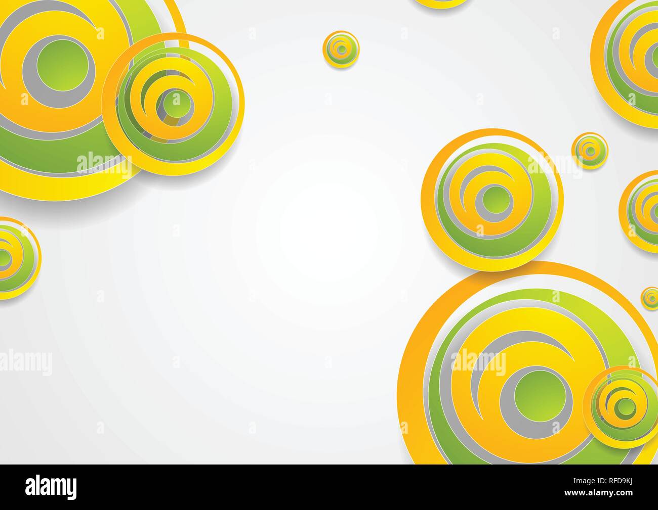 Vibrant green and orange creative circles abstract background. Vector design Stock Vector