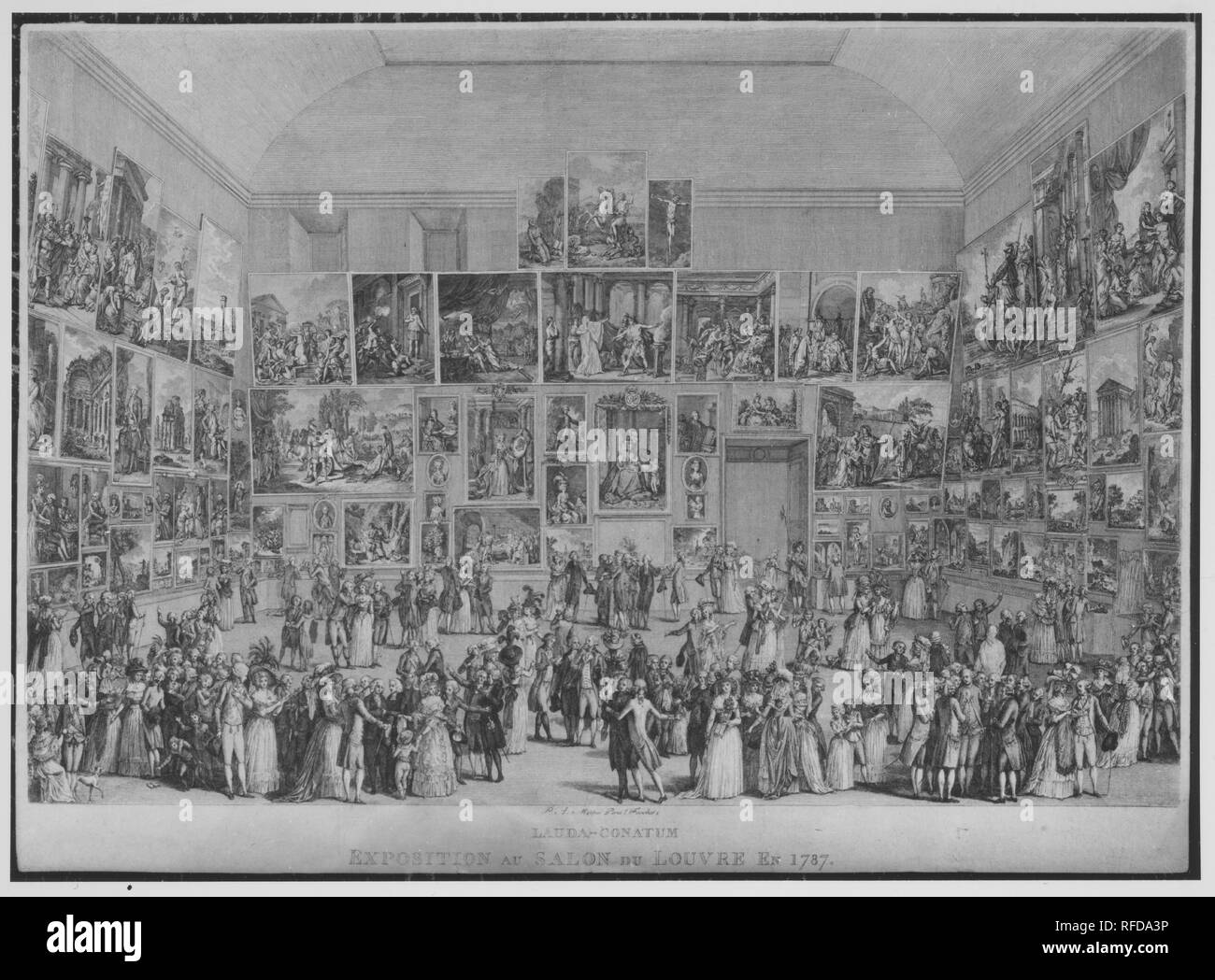 Exposition au Salon du Louvre en 1787. Artist: Pietro Antonio Martini (Italian, Trescali 1738-1797 Parma); After Johann Heinrich Ramberg (German, Hanover 1763-1840 Hanover). Dimensions: image: 12 11/16 x 19 5/16 in. (32.2 x 49.1 cm)  sheet: 14 x 19 3/4 in. (35.6 x 50.2 cm). Date: 1787. Museum: Metropolitan Museum of Art, New York, USA. Stock Photo