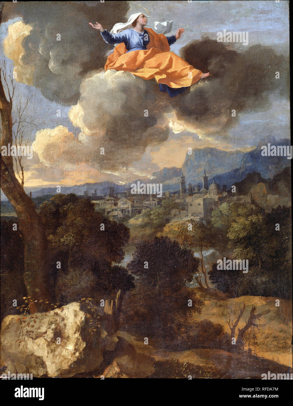 The Translation of Saint Rita of Cascia. Date/Period: Mid-1630s. Painting. Oil on panel Oil. Height: 488 mm (19.21 in); Width: 378 mm (14.88 in). Author: NICOLAS POUSSIN. Stock Photo