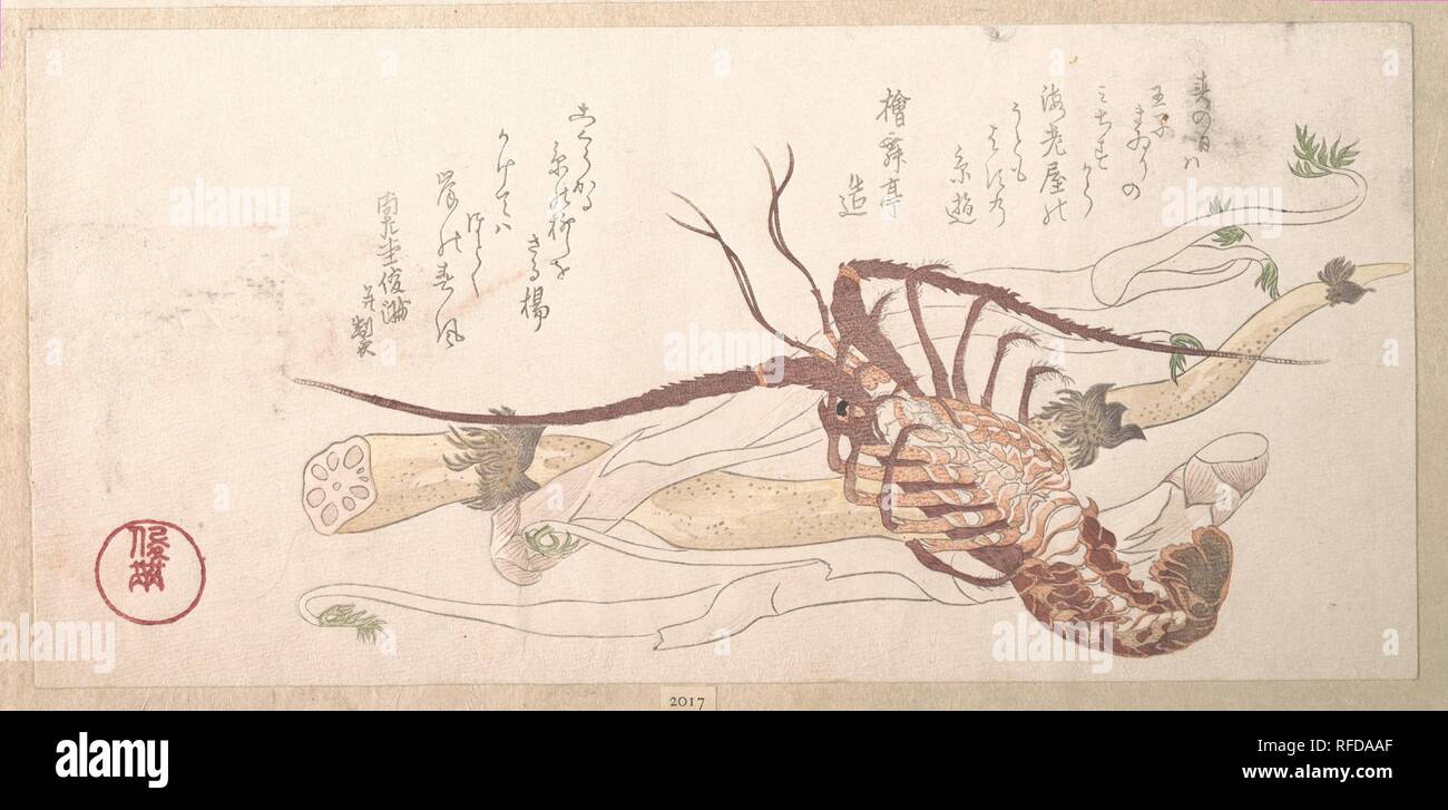 Lobster and Vegetables. Artist: Kubo Shunman (Japanese, 1757-1820). Culture: Japan. Dimensions: 6 x 12 5/8 in. (15.2 x 32.1 cm). Date: 19th century. Museum: Metropolitan Museum of Art, New York, USA. Stock Photo