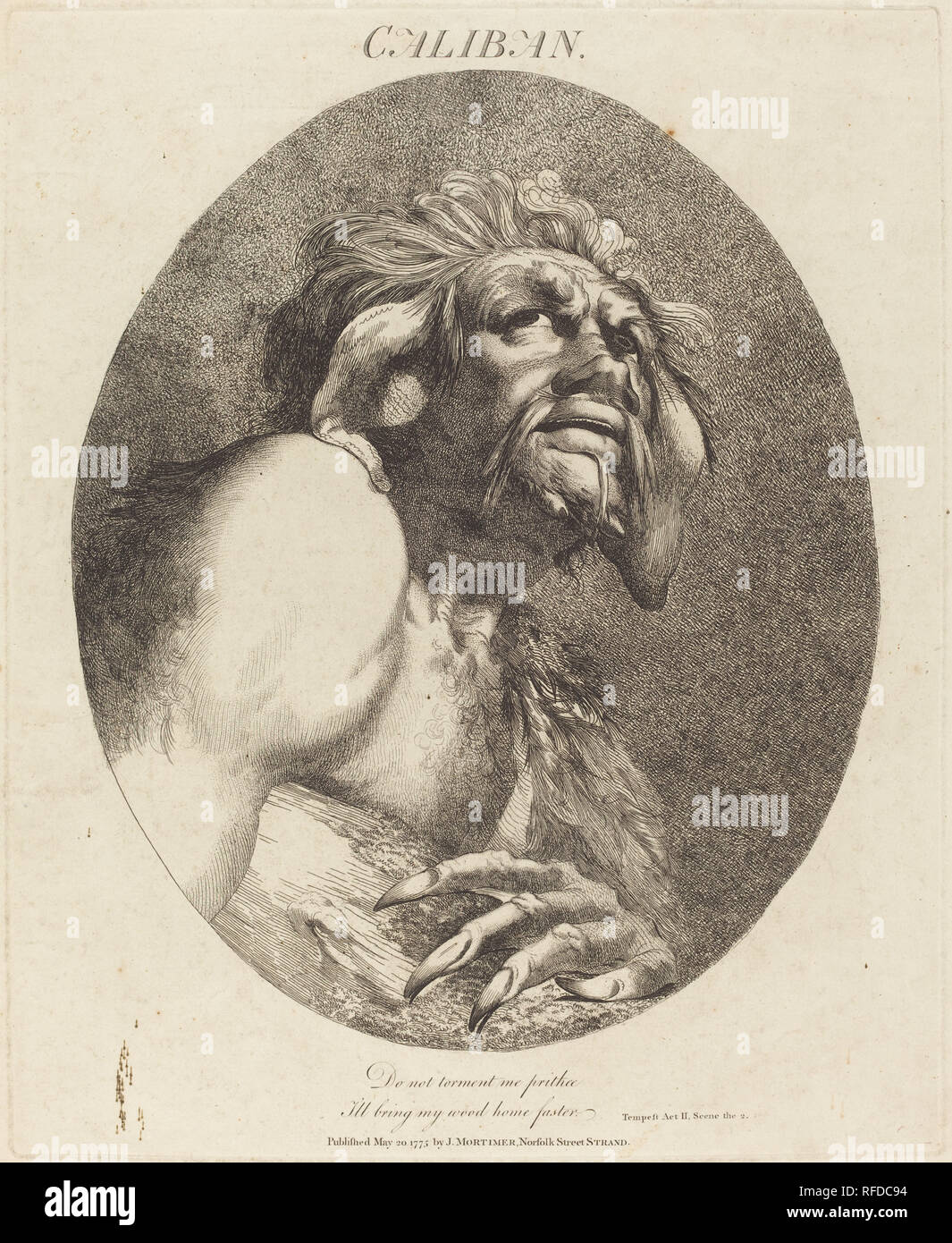 Caliban. Dated: 1775. Dimensions: plate: 40 x 32.4 cm (15 3/4 x 12 3/4 in.)  sheet: 55.5 x 39.6 cm (21 7/8 x 15 9/16 in.)  overall (mat): 71.1 x 55.9 cm (28 x 22 in.). Medium: etching. Museum: National Gallery of Art, Washington DC. Author: John Hamilton Mortimer. Stock Photo