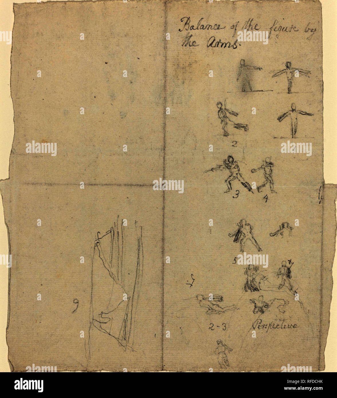 Figures Illustrating Balance and Perspective [recto]. Dimensions ...