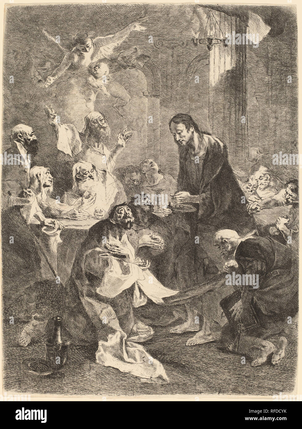 The Institution of the Eucharist. Dated: c. 1765. Dimensions: plate: 41.6 x 31 cm (16 3/8 x 12 3/16 in.)  sheet: 42.1 x 31.2 cm (16 9/16 x 12 5/16 in.). Medium: etching and engraving on laid paper. Museum: National Gallery of Art, Washington DC. Author: Franz Anton Maulbertsch. Stock Photo