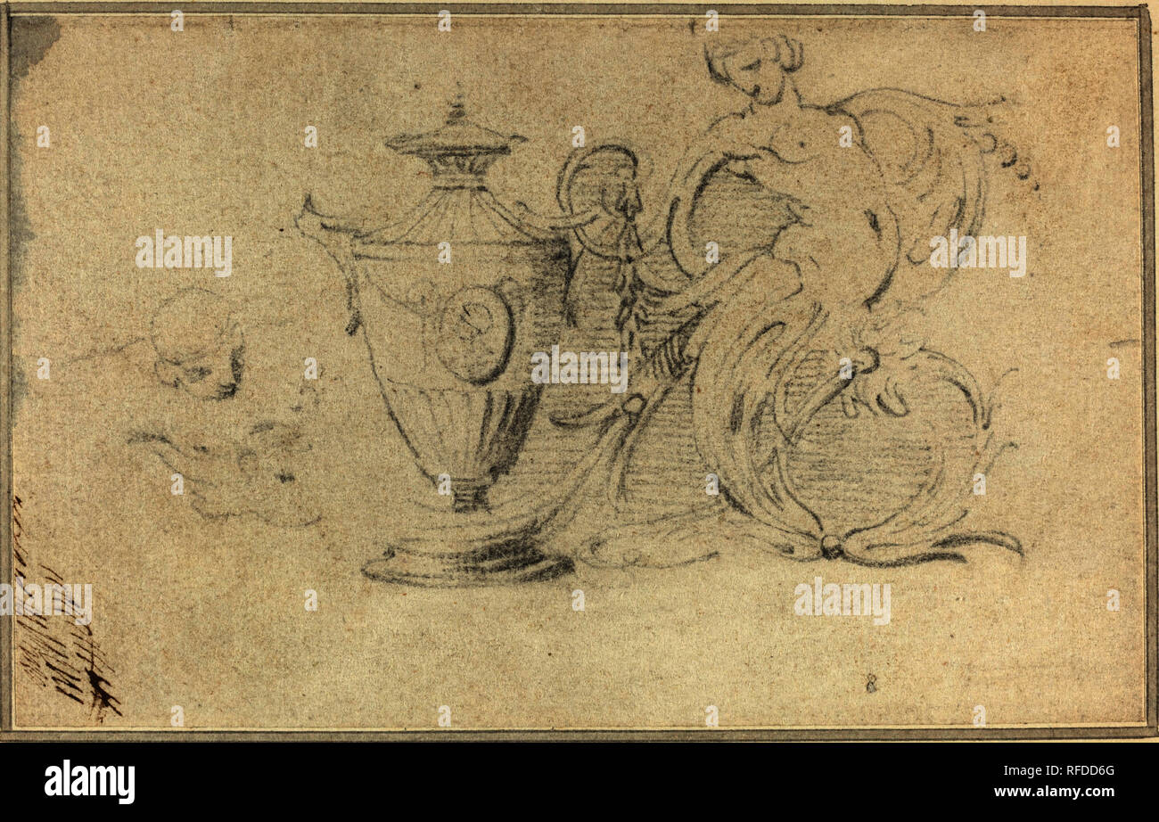 Designs for Decorative Vases. Dimensions: overall: 10 x 15.9 cm (3 15/16 x 6 1/4 in.). Medium: black chalk on laid paper. Museum: National Gallery of Art, Washington DC. Author: John Hamilton Mortimer. Stock Photo