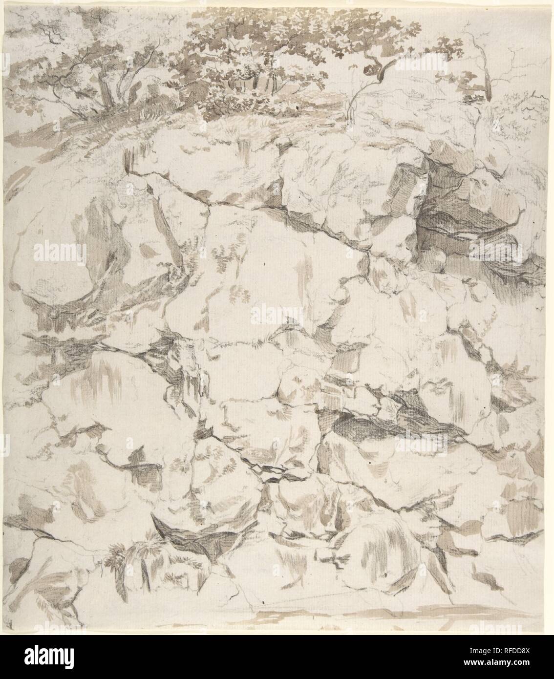 Rocky Cliff. Artist: Johann Christian Reinhart (German, Hof 1761-1847 Rome). Dimensions: sheet: 12 7/8 x 11 1/8 in. (32.7 x 28.3 cm). Date: 18th-19th century. Museum: Metropolitan Museum of Art, New York, USA. Stock Photo