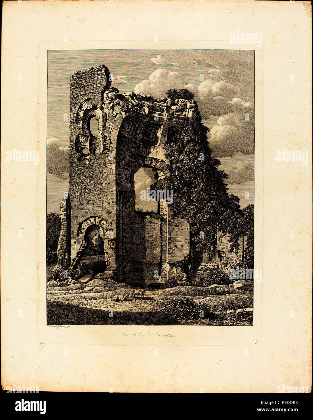 Vicino al Circo di Caracalla. Dated: 1797. Dimensions: plate: 38.1 x 27.9 cm (15 x 11 in.)  sheet: 39 x 49.2 cm (15 3/8 x 19 3/8 in.). Medium: etching on laid paper [proof]. Museum: National Gallery of Art, Washington DC. Author: Johann Christian Reinhart. Stock Photo