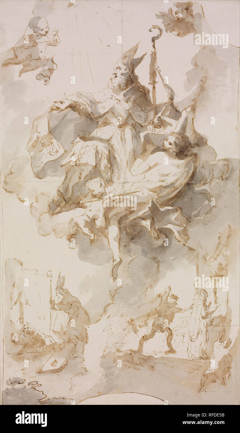 Apotheosis of Saint Stanislaus. Date/Period: Between 1750 and 1759. Drawing. Pen, brown ink, grey and brown wash on paper. Height: 398 mm (15.66 in); Width: 239 mm (9.40 in). Author: Franz Anton Maulbertsch. MAULBERTSCH, FRANZ ANTON. Stock Photo