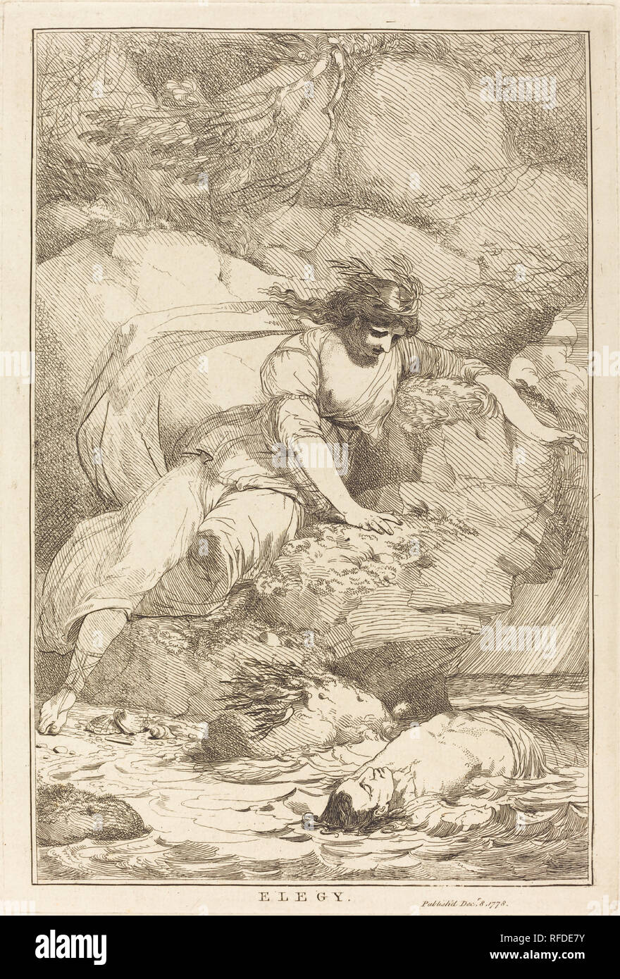 Elegy. Dated: 1778. Dimensions: plate: 29.9 × 20.1 cm (11 3/4 × 7 15/16 in.)  sheet: 42.1 × 29.5 cm (16 9/16 × 11 5/8 in.). Medium: etching. Museum: National Gallery of Art, Washington DC. Author: John Hamilton Mortimer. Stock Photo