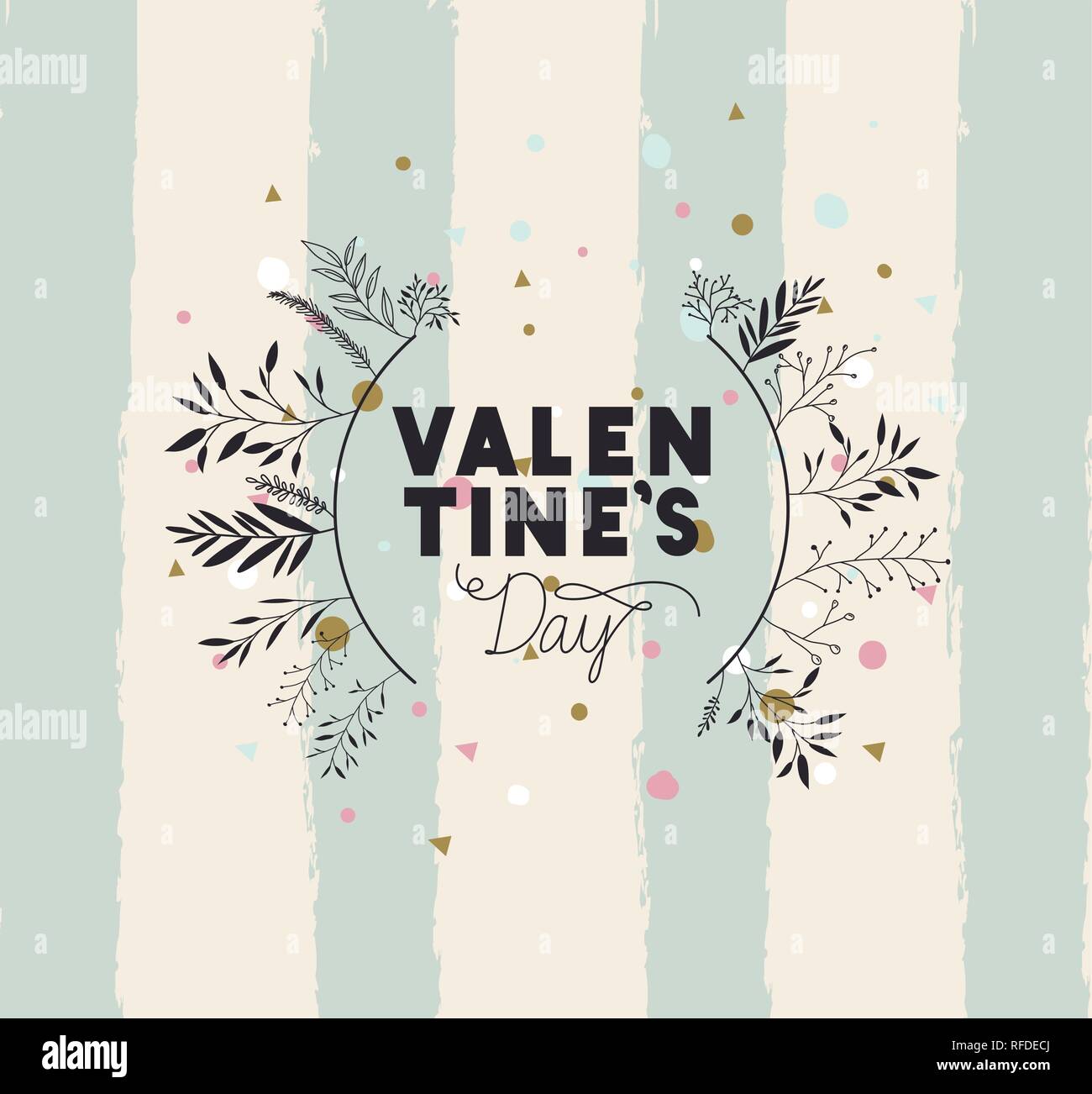 happy valentines day card with leafs circular frame Stock Vector Image ...