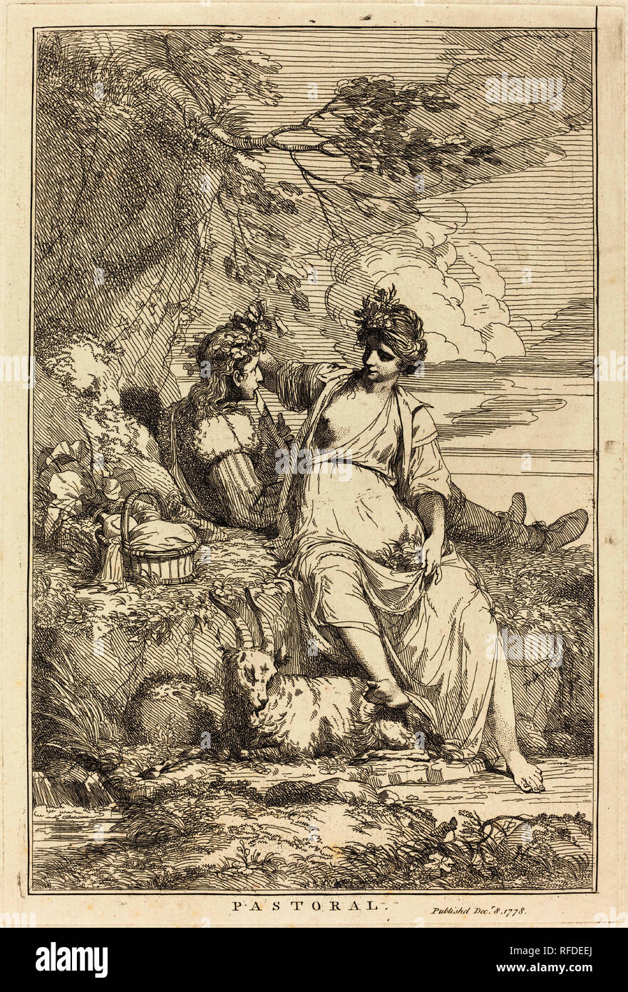 Pastoral. Dated: 1778. Dimensions: plate: 29.9 × 20 cm (11 3/4 × 7 7/8 in.)  sheet: 42.2 × 29.5 cm (16 5/8 × 11 5/8 in.). Medium: etching. Museum: National Gallery of Art, Washington DC. Author: John Hamilton Mortimer. Stock Photo