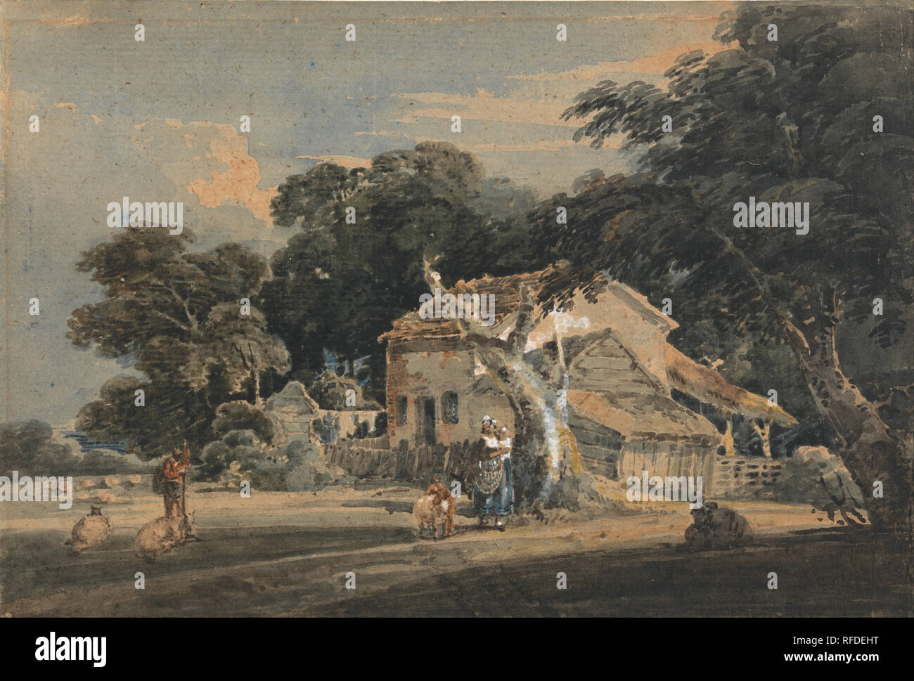 A Devonshire Farm. Date/Period: Ca. 1798. Painting. Watercolor. Height: 198 mm (7.79 in); Width: 294 mm (11.57 in). Author: Thomas Girtin. Stock Photo
