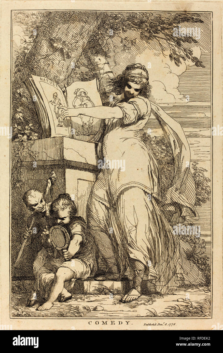 Comedy. Dated: 1778. Dimensions: plate: 30 × 20.1 cm (11 13/16 × 7 15/16 in.)  sheet: 42.4 × 29.1 cm (16 11/16 × 11 7/16 in.). Medium: etching. Museum: National Gallery of Art, Washington DC. Author: John Hamilton Mortimer. Stock Photo