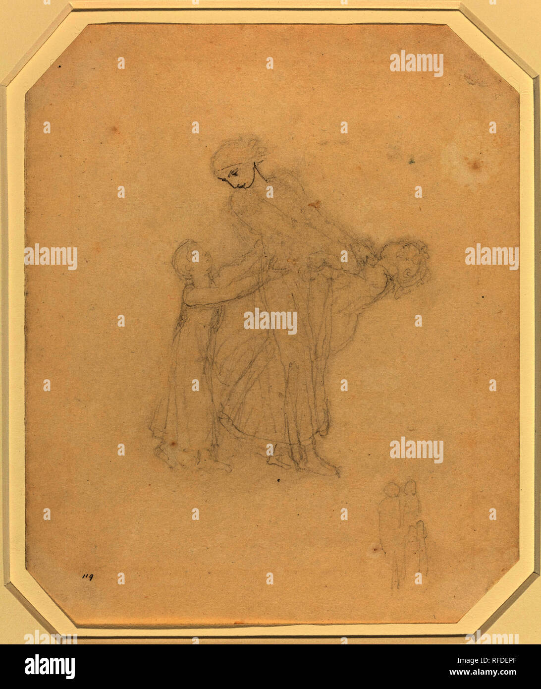 Adult and Two Children. Dimensions: overall (octagon): 22.2 x 18.4 cm (8 3/4 x 7 1/4 in.). Medium: graphite and pen and gray ink. Museum: National Gallery of Art, Washington DC. Author: JOHN FLAXMAN. Stock Photo