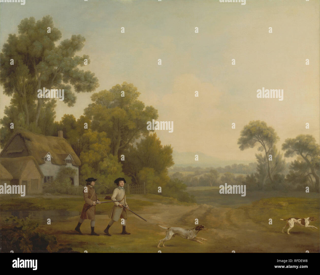 Two Gentlemen Going a Shooting. Date/Period: 1768. Painting. Oil on canvas. Height: 1,014 mm (39.92 in); Width: 1,272 mm (50.07 in). Author: George Stubbs. Stock Photo