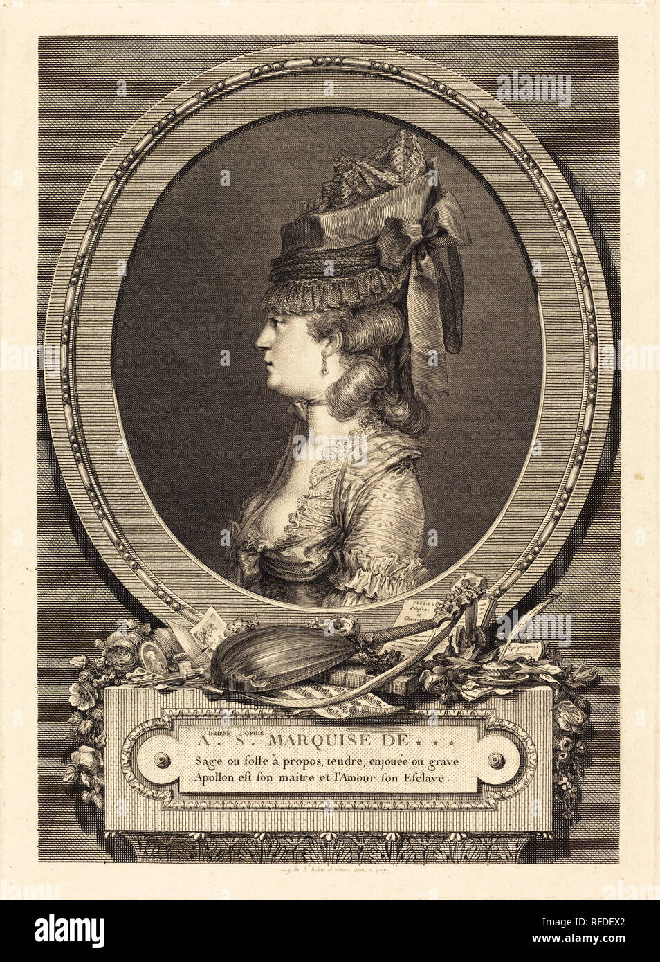 Adrienne Sophie Marquise de ***. Dated: 1779. Medium: etching and engraving. Museum: National Gallery of Art, Washington DC. Author: Augustin de Saint-Aubin. Stock Photo