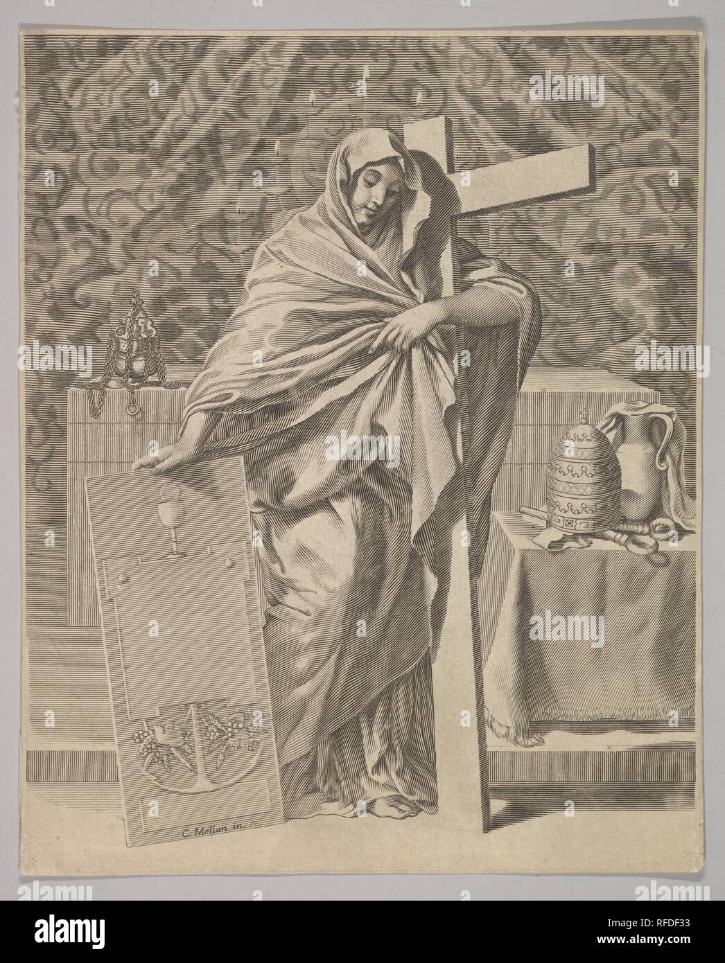 Personification of Faith. Artist: Claude Mellan (French, Abbeville 1598-1688 Paris). Dimensions: sheet: 11 7/16 x 9 1/4 in. (29.1 x 23.5 cm). Date: 1642. Museum: Metropolitan Museum of Art, New York, USA. Stock Photo