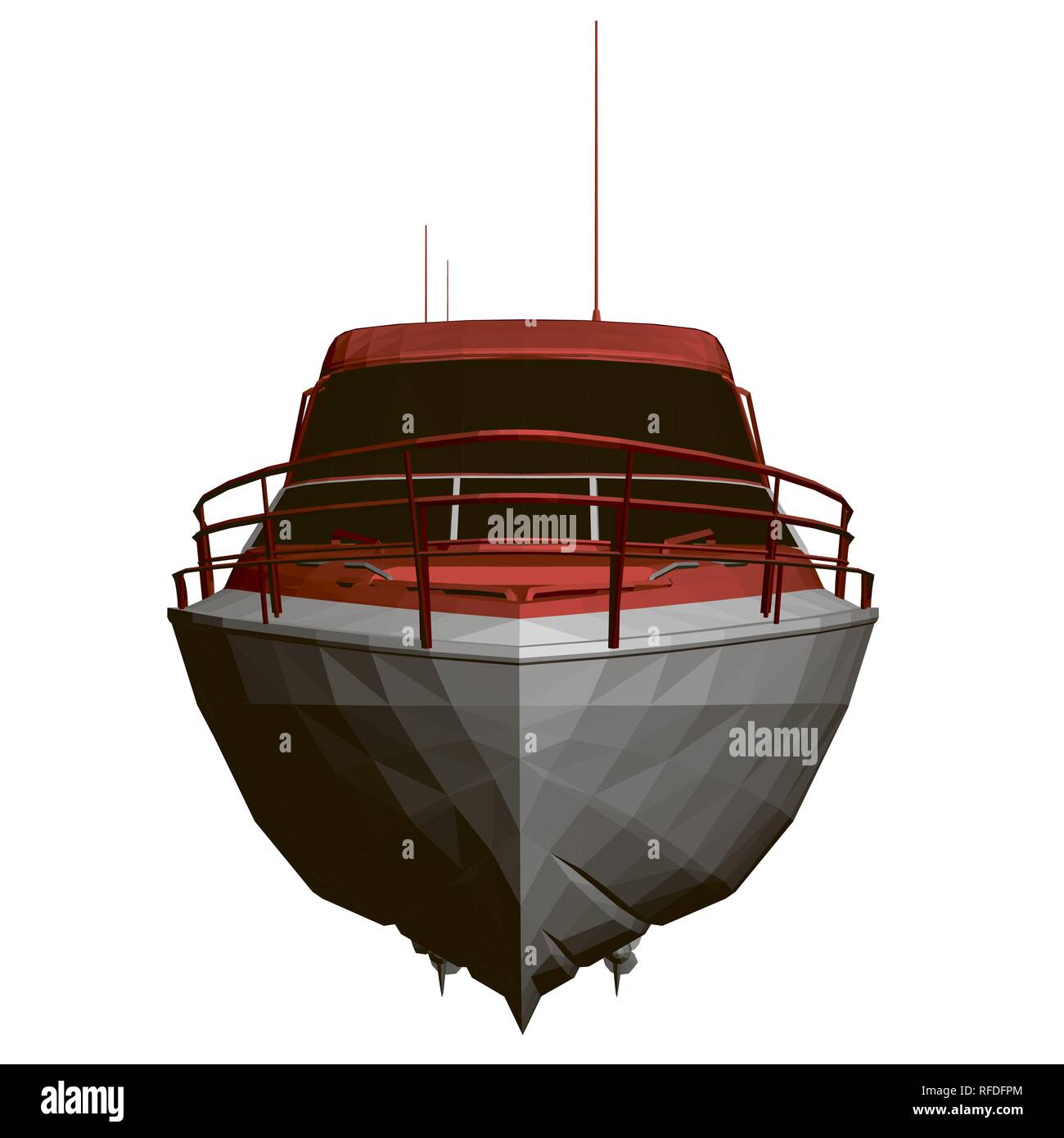 Sports boat red and white. Front view. Polygonal boat 3D. Vector