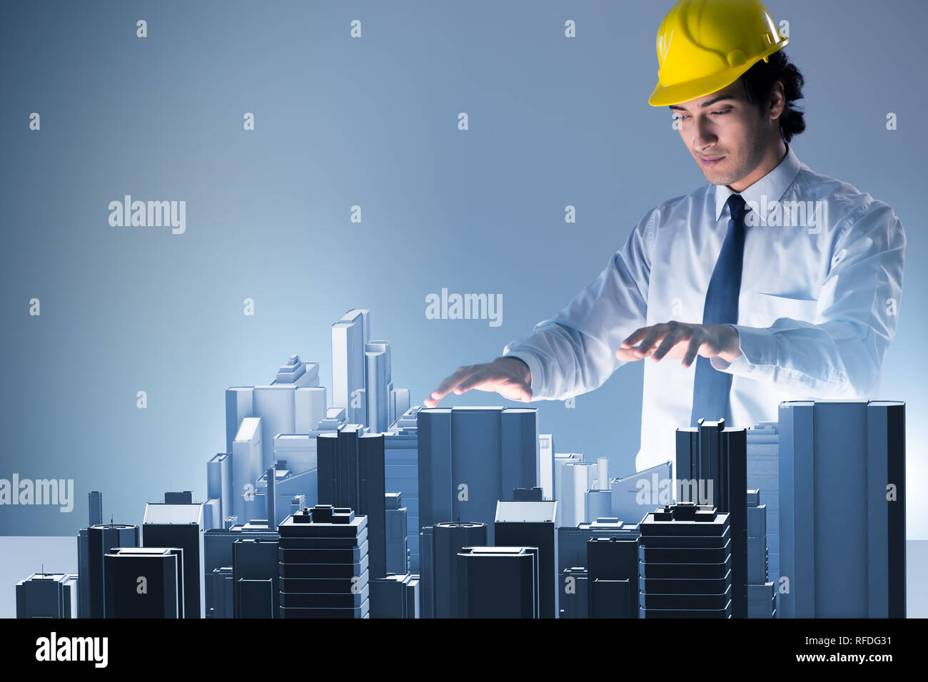 Futuristic architect doing urban planning Stock Photo